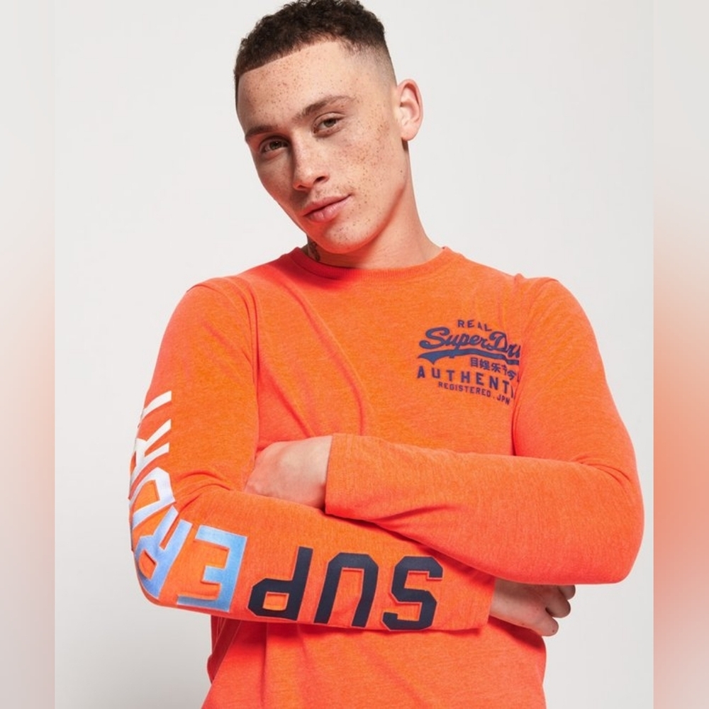 Superdry Vintage Logo Graphic Long Sleeve Tee Shirt Orange Men's Size M M60105ST